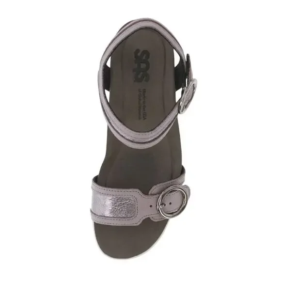 SAS Womens Seight Wedge Sandal US 9WW EU 39-40 Purple Silver Leather NIB